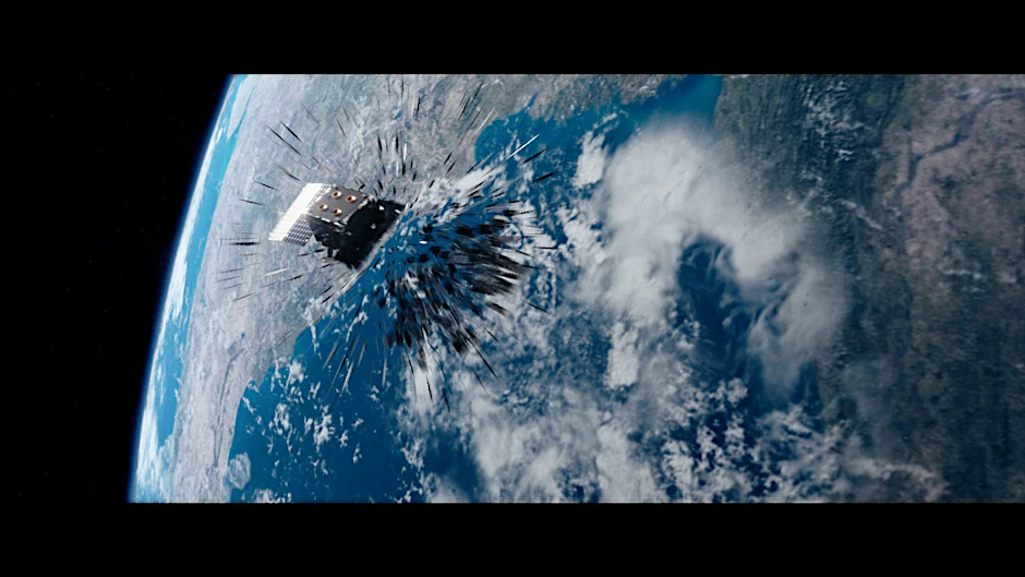 Diese von der ESA zur Verfügung gestellte Illustration aus dem Film „Time to Act“ zeigt den Moment, in dem ein Satellit mit Weltraumschrott kollidiert.