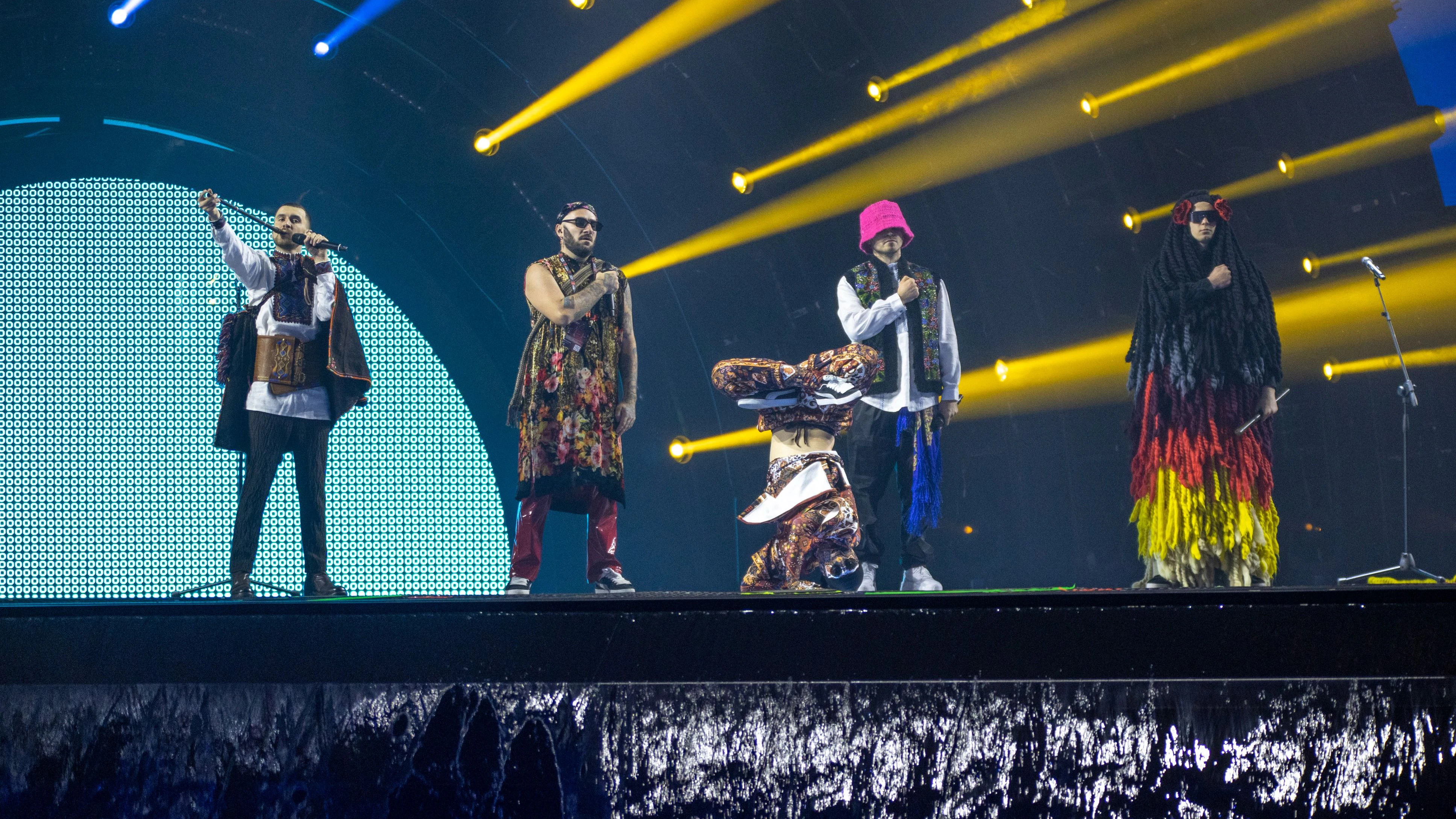 Italien, Turin: Die ukrainische Band Kalush Orchestra bei ihrer ersten Probe zum Eurovision Song Contest (ESC) im Pala Alpitour.