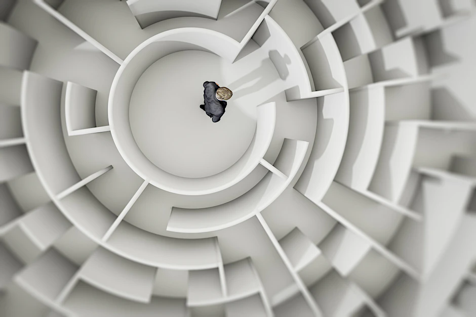 Ein Mann im Zentrum eines Labyrinths. Manchmal verirrt sich unser Autor in seinen eigenen Gedanken.