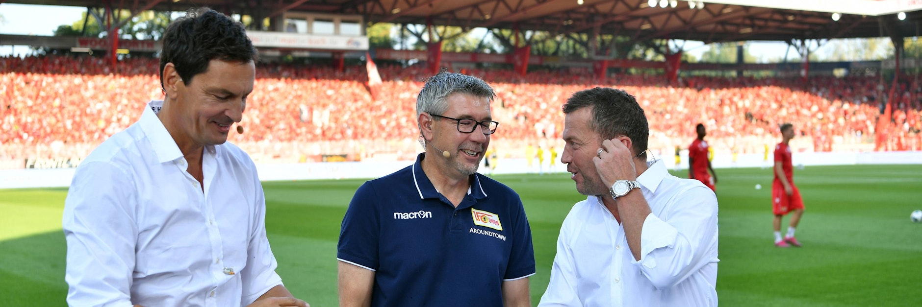 Wenn selbst Chef-Experte Lothar Matthäus (r.) sprachlos ist, weiß man, dass der 1. FC Union und Trainer Urs Fischer (M.) mal wieder Außergewöhnliches geleistet hat.
