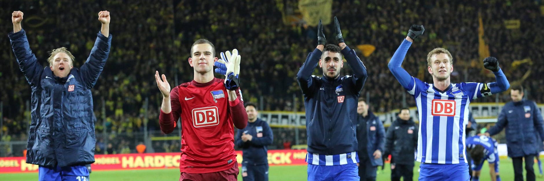 So jubeln Dortmund-Besieger: Hertha BSC gewann 2013 beim BVB vor allem, weil Torwart Marius Gersbeck über sich hinaus wuchs.