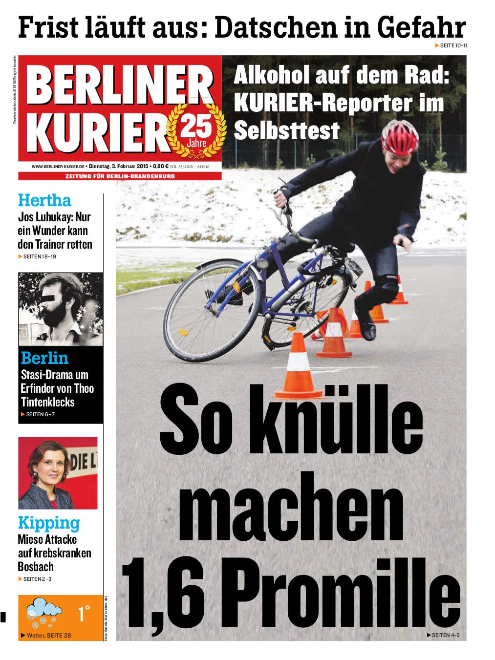 Die Titelseite aus dem Ich glotz TV-Podcast: Florian Thalmann beim Alkohol-Experiment auf dem Verkehrsübungsplatz.