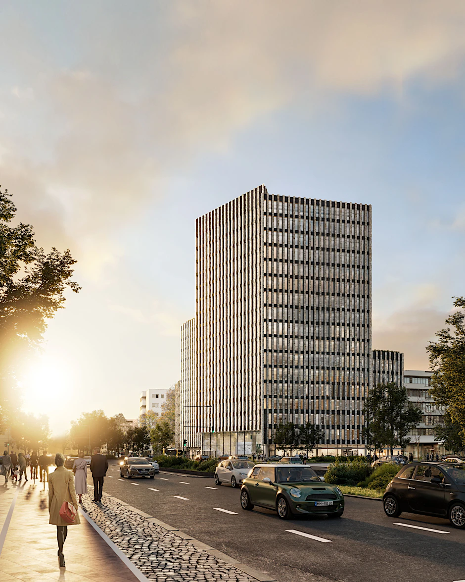 Hoch hinaus: 17 Stockwerke soll das geplante Hochhaus an der Kurfürsten-/Ecke Schillstraße in den Himmel ragen. Die Bauarbeiten haben begonnen.