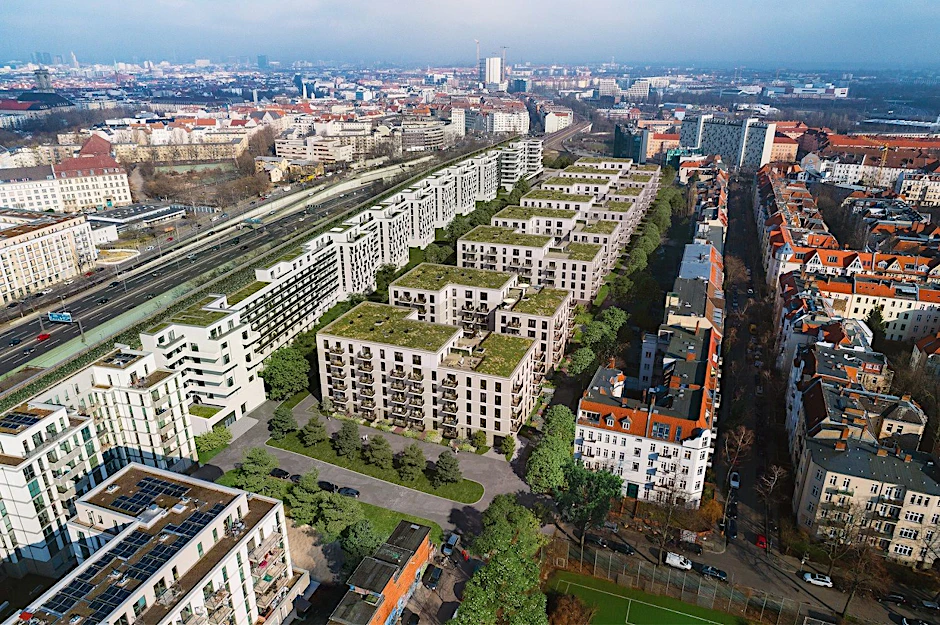 Zukunftsvision: So soll das Stadtquartier aussehen. Ein Wohnriegel, hier links im Bild, soll das Viertel zur S-Bahn und zur Stadtautobahn abschirmen.