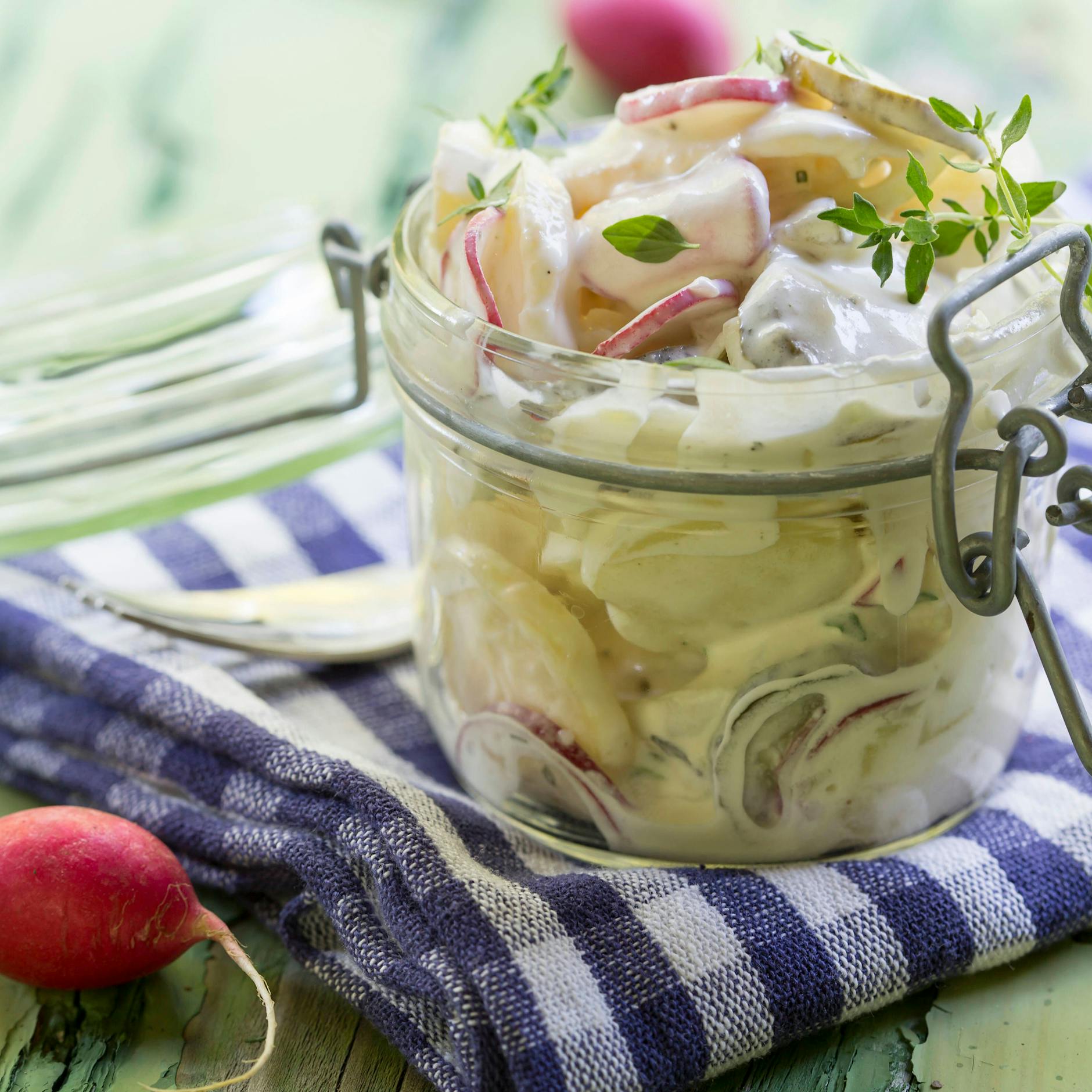 Tolles Rezept für saftigen Kartoffelsalat mit Radieschen und würzigem Senf-Dressing. Der perfekte Mitnehm-Salat für Picknick und Grillparty