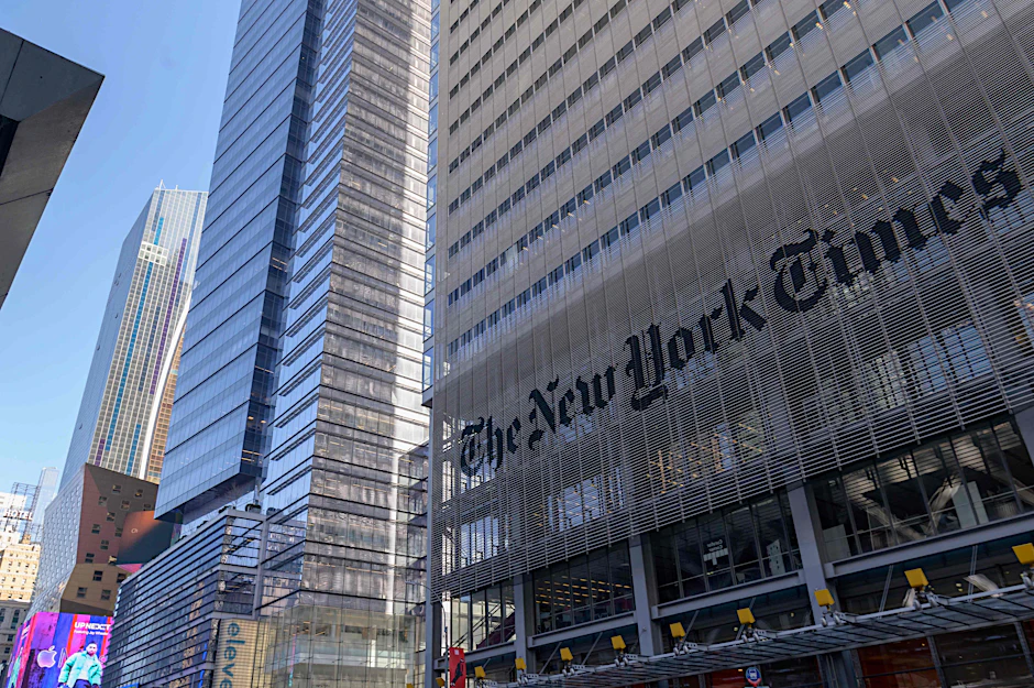 Das Verlagsgebäude der New York Times nahe dem Times Square in New York