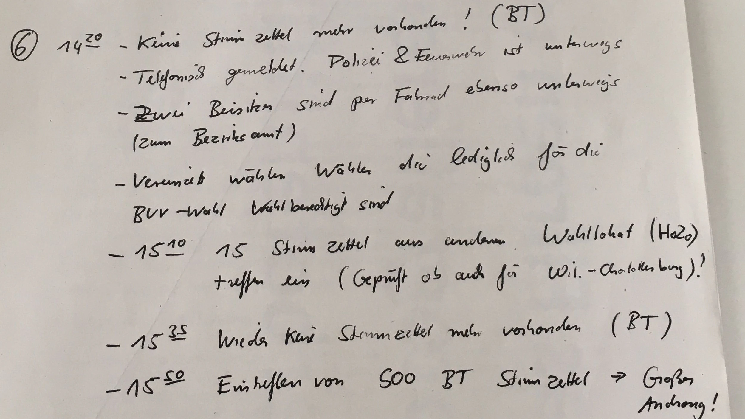 Protokoll des Versagens im Charlottenburger Wahlkreis 720: „14.20 – Keine Stimmzettel mehr vorhanden!“