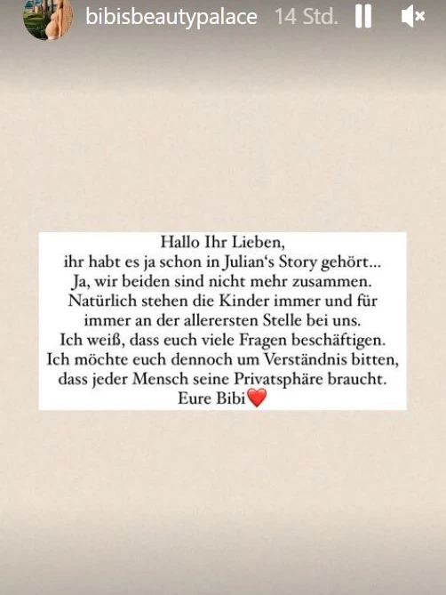 So verkündete Bibi auf ihrer Instagram-Seite die Trennung. 