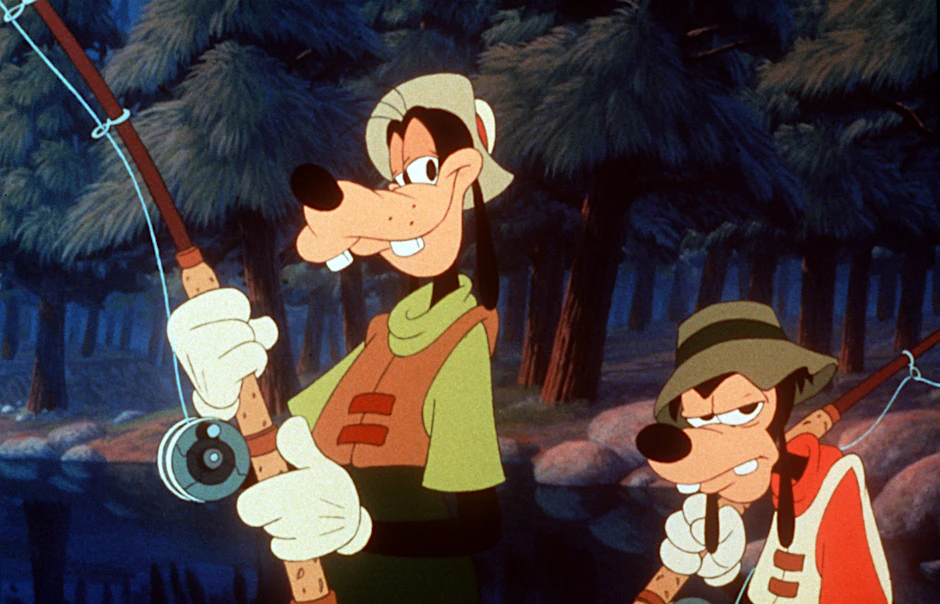 Goofy (l) und sein Sohn Max sind in der Walt Disney Produktion „Der Goofy Film“ auf dem Weg zum Angeln.