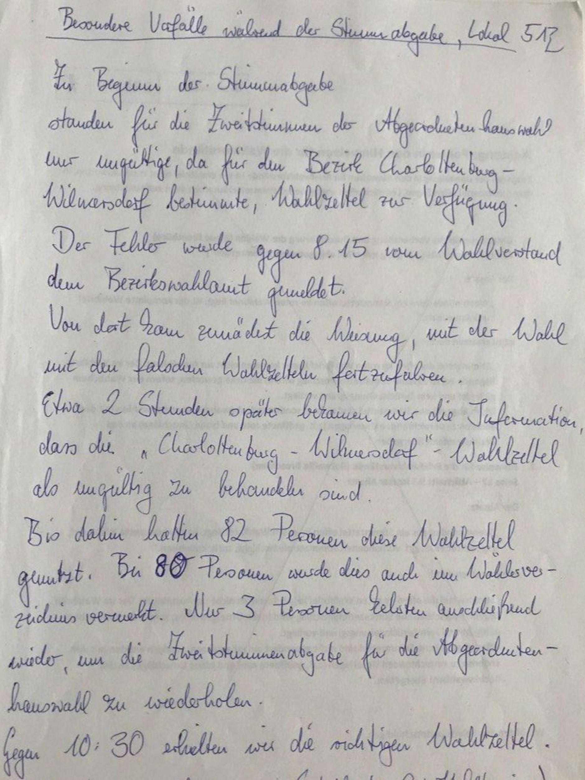 Ein Vermerk aus einem Friedrichshainer Wahllokal