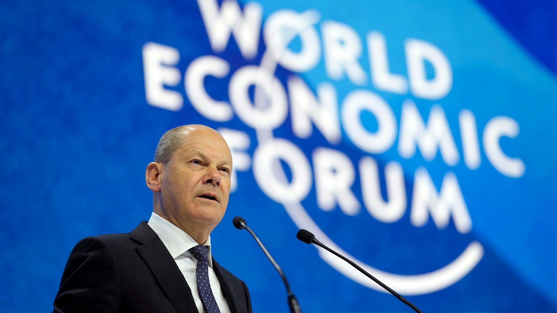 Bundeskanzler Olaf Scholz während seiner Rede auf dem Weltwirtschaftsforum in Davos.