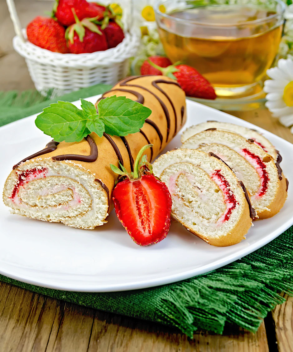 Eine Biskuitrolle mit fruchtiger Füllung ist immer willkommen, besonders beim Kaffeekränzchen im Frühling und im Sommer.