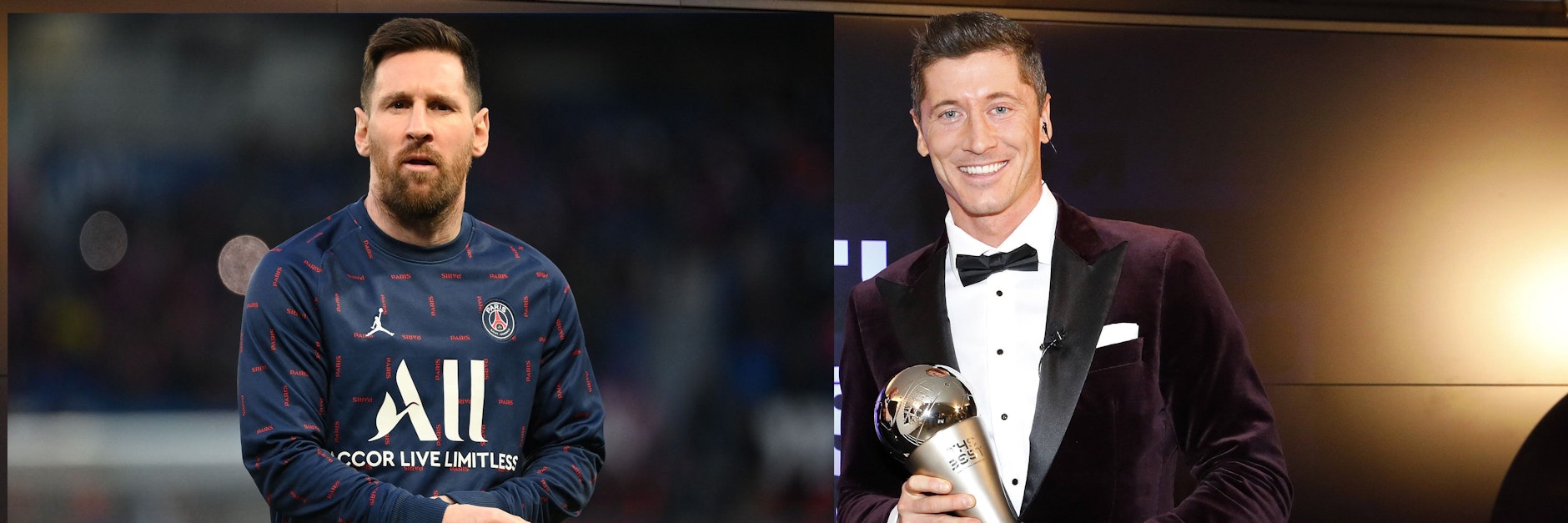 Lionel Messi und Robert Lewandowski (r.) sind nicht zum ersten Mal geteilter Meinung was die Wahl zum Weltfußballer betrifft.