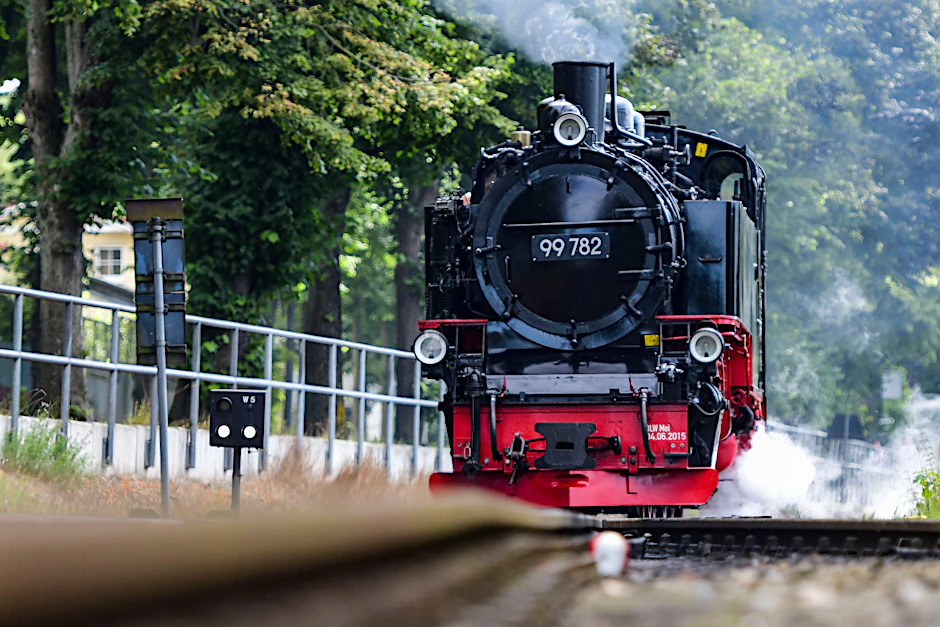 Der Rasende Roland unter Volldampf: Auch der Traditionszug auf Rügen, der Putbus, Binz und Göhren verbindet, darf mit dem 9-Euro-Ticket oder einem Umweltkarten-Abo genutzt werden.