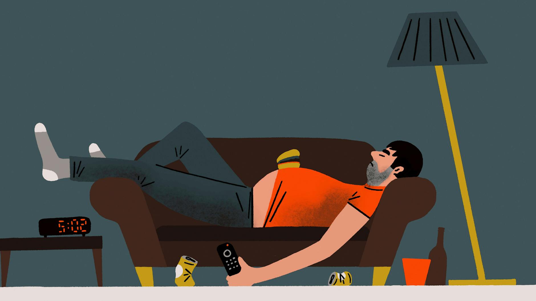 Schlafender betrunkener Mann auf der Couch