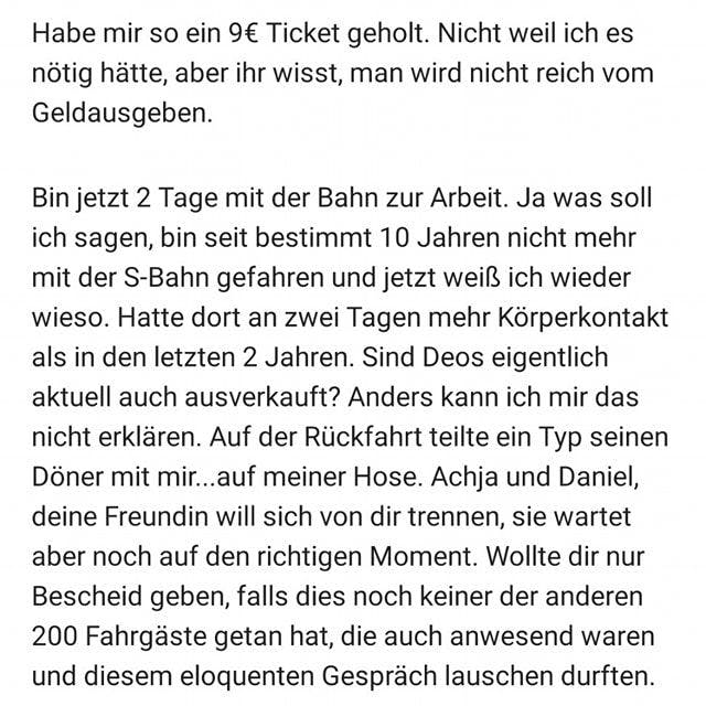 In dem Kommentar beschwert sich ein Nutzer über die Situation in der Bahn. Ob das Schreiben echt ist oder nicht, ist unklar.
