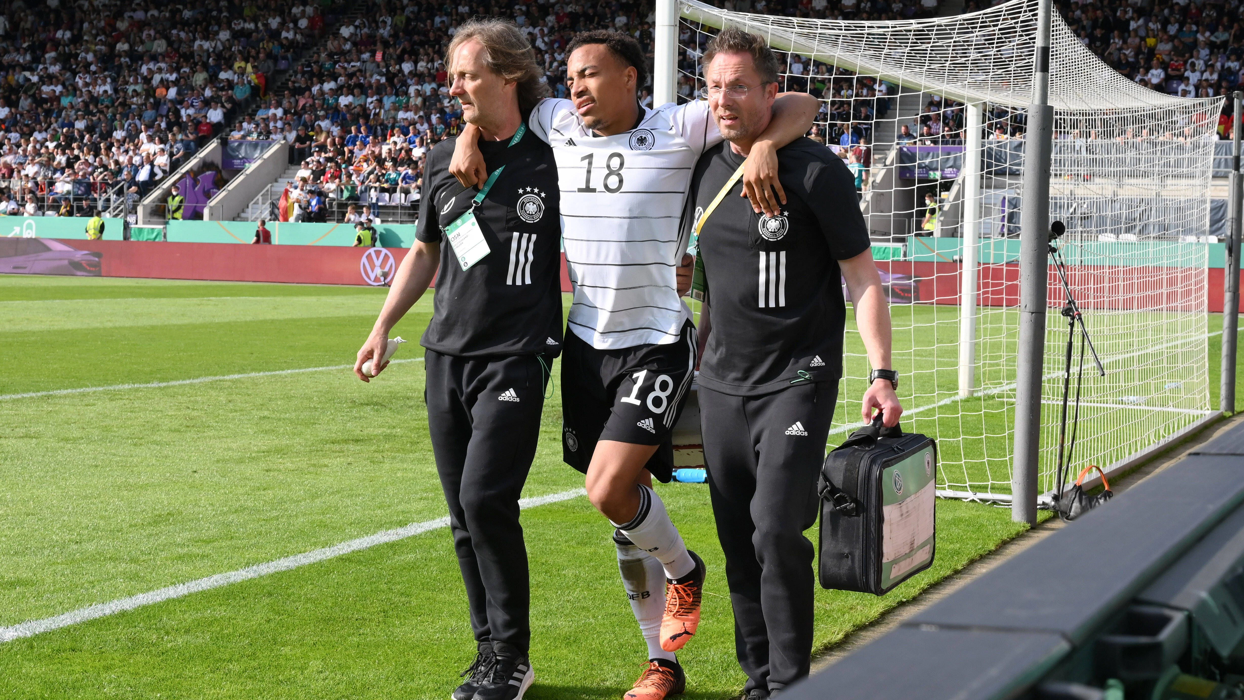 Jamie Leweling, Neuzugang des 1. FC Union,&nbsp; wurde bei der U21 verletzt ausgewechselt.