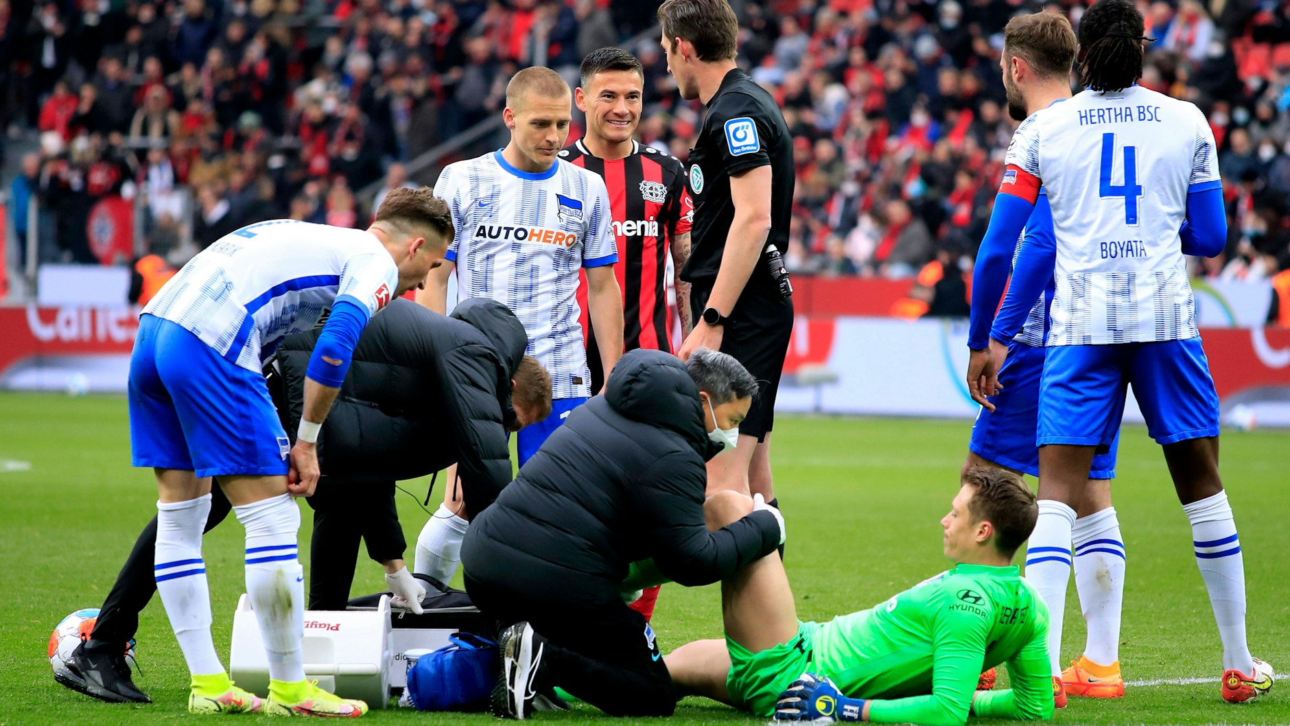Hertha-Torwart Alexander Schwolow verletze sich am 28. Spieltag in Leverkusen und stand seitdem nicht mehr im blau-weißen Tor.