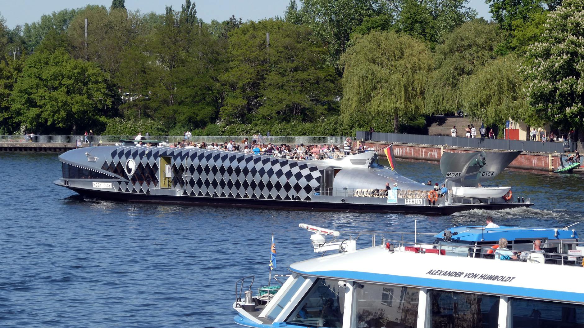 Der legendäre Wal-Dampfer aus dem Westen schippert am Köpenicker Hafen Luisenhain vorbei.