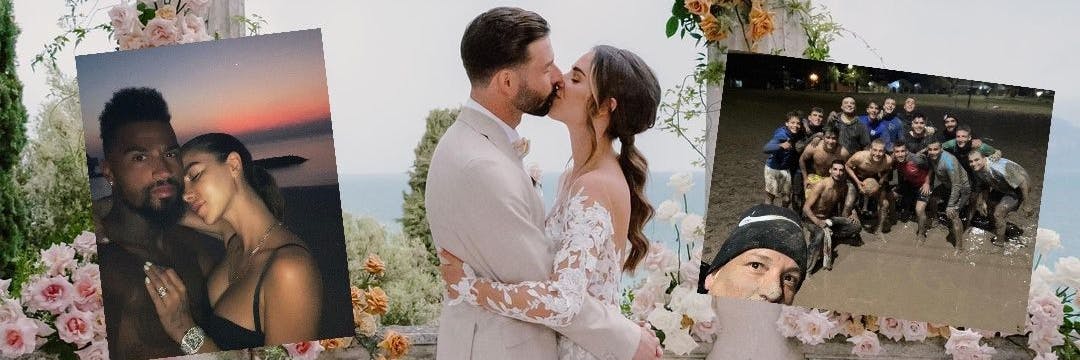 Marvin Plattenhardt und seine Sara feierten eine Traumhochzeit, Prince Boateng und seine Valentina (l.) sind als nächstes dran. Santiago Ascacibar kann dagegen auch im Urlaub nicht die Füße vom Ball lassen.