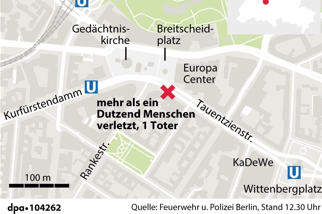 Hier etwa fand die Amokfahrt statt: Sie begann links vom roten X an der Rankestraße und endete rechts davon an der Ecke Tauentzienstraße/Marburger Straße.