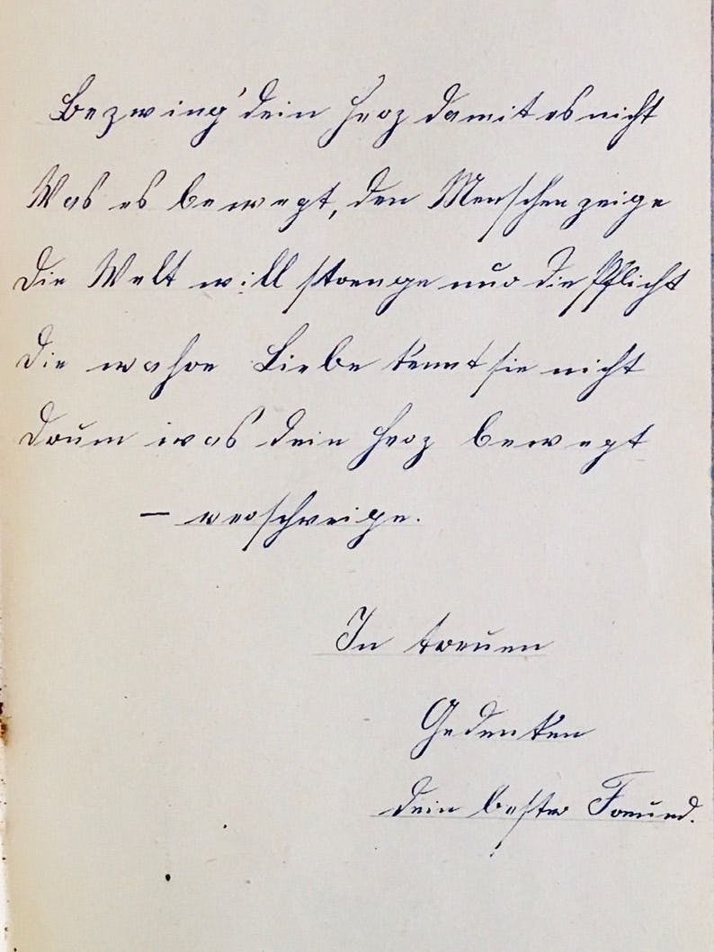 Gedicht aus dem Poesiealbum Gustav Herzbergs, 30er-Jahre.