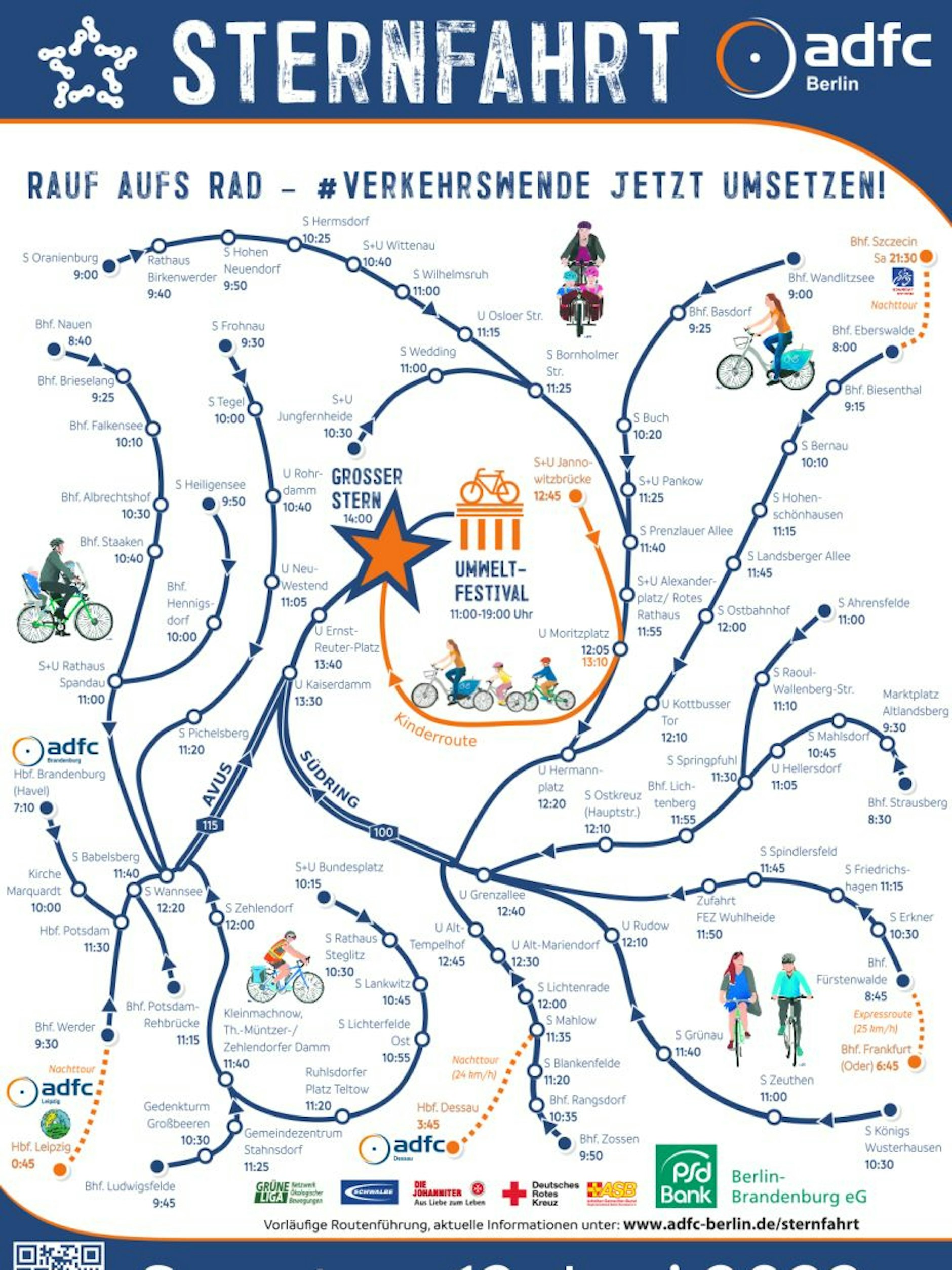 Die Routen der Sternfahrt führen vom Speckgürtel bis in die City.