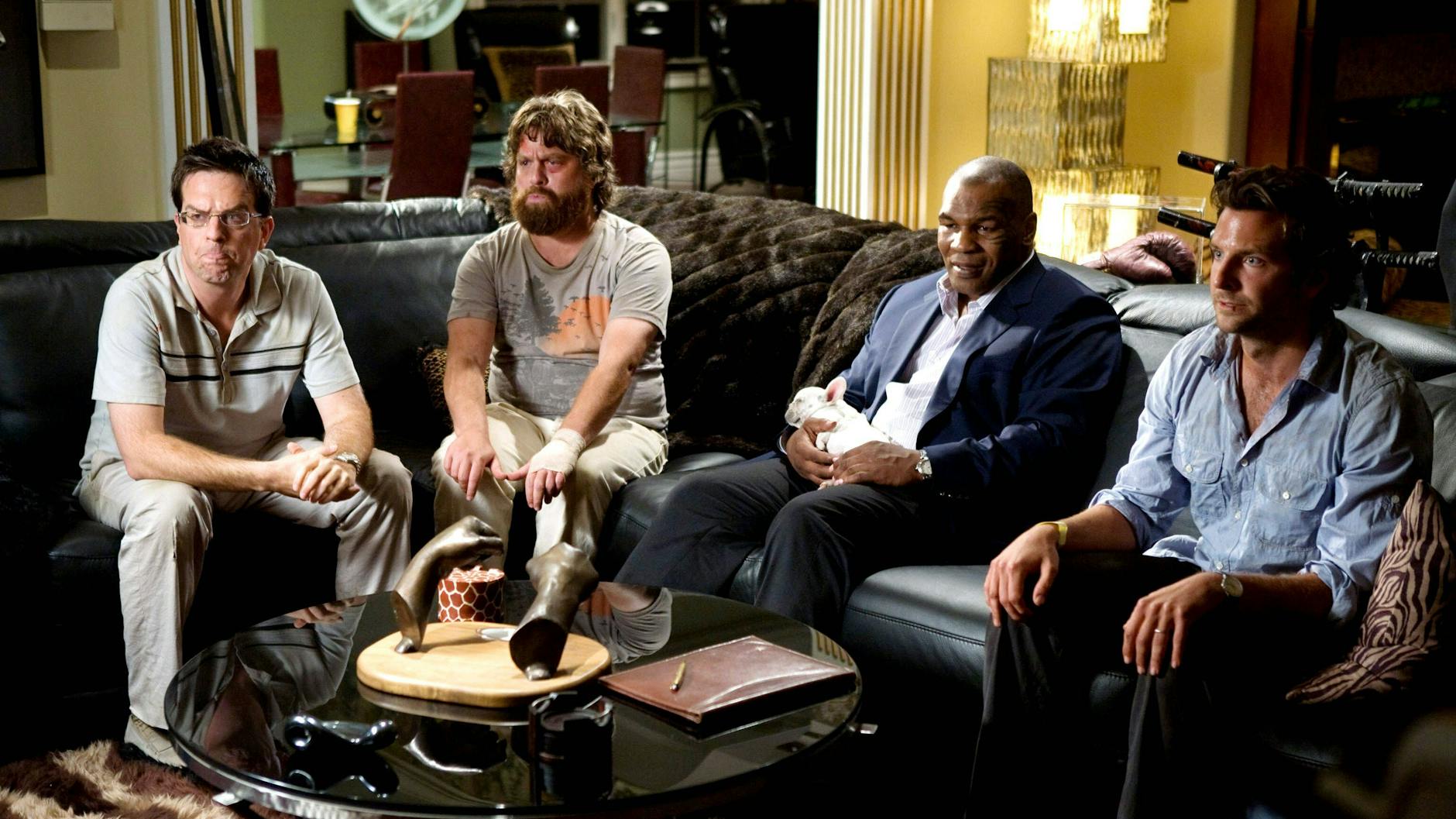 Mit dem Film „Hangover“ (Szene mit Ed Helms, Zach Galifianakis, Mike Tyson und Bradley Cooper) wurde der damals 36-Jährige weltberühmt.