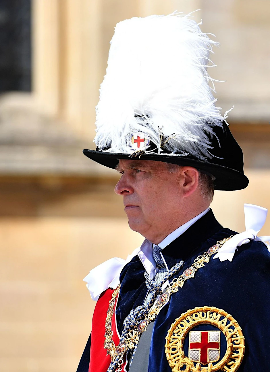 ARCHIV - Prinz Andrew 2018 am Garter Day, dem Treffen der Ordensritter des Hosenbandordens in Windsor Castle.  