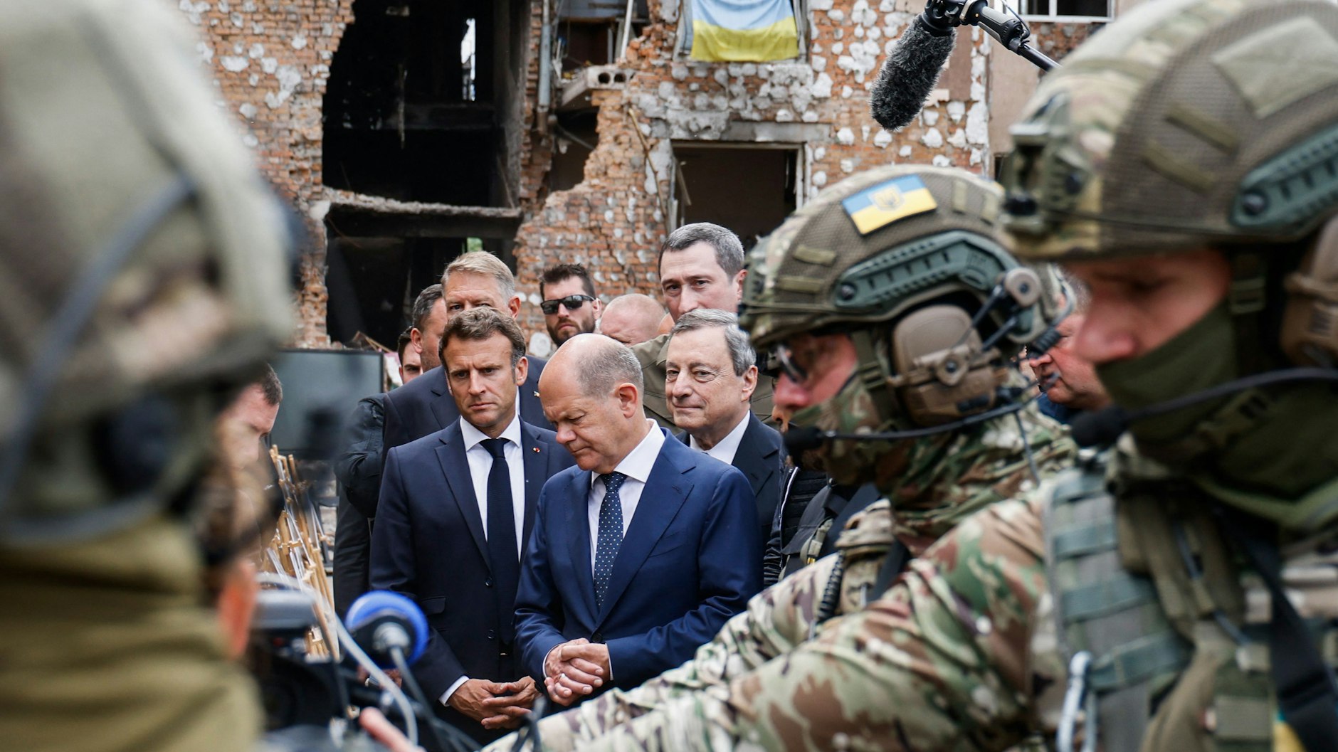 Olaf Scholz, Emmanuel Macron und Mario Draghi bei Ihrem Besuch in der Ukraine.