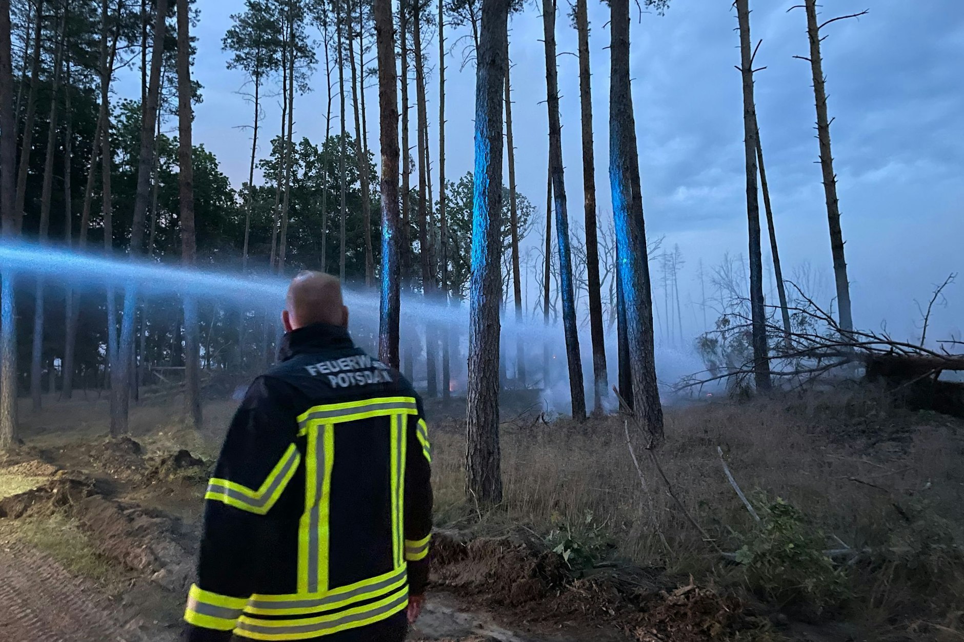 Ein Feuerwehrmann bei Löscharbeiten vergangene Woche in einem Wald in Brandenburg.