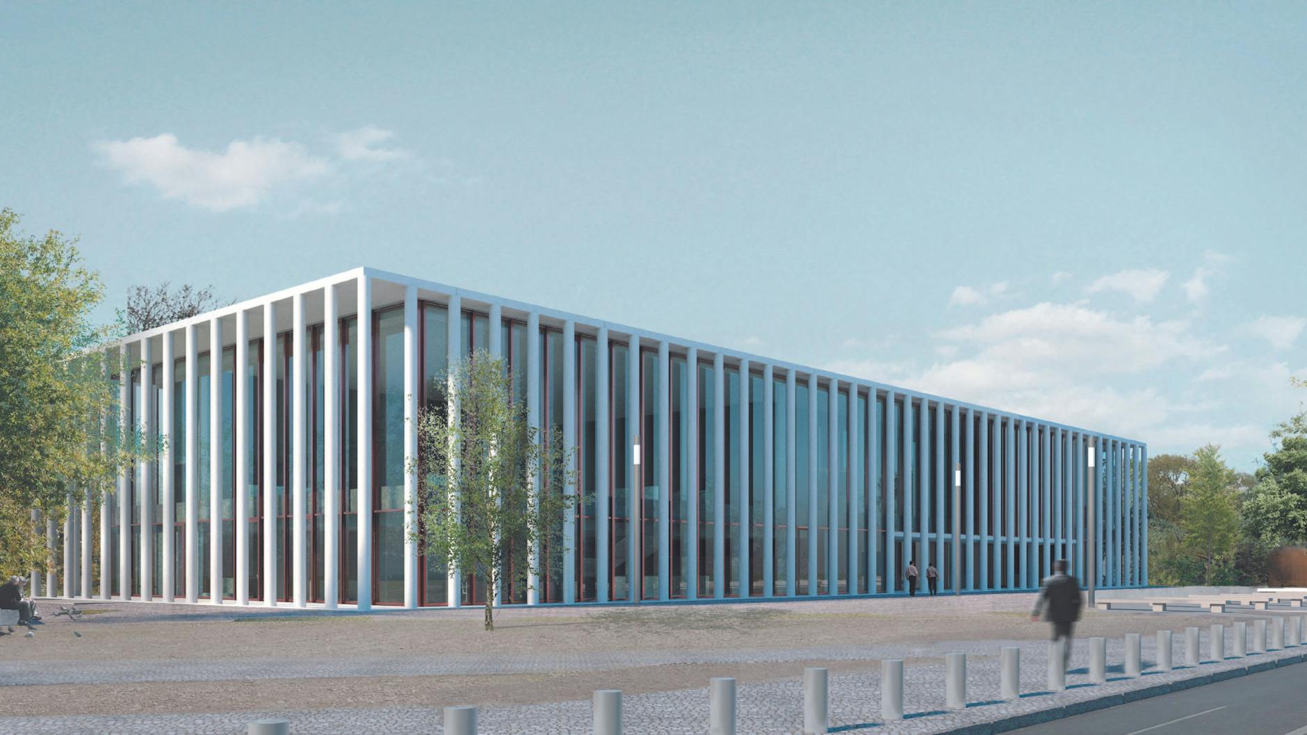 Mit hellen Säulen vor einer gläsernen Fassade: So soll das geplante Besucher- und Informationszentrum des Bundestags aussehen.