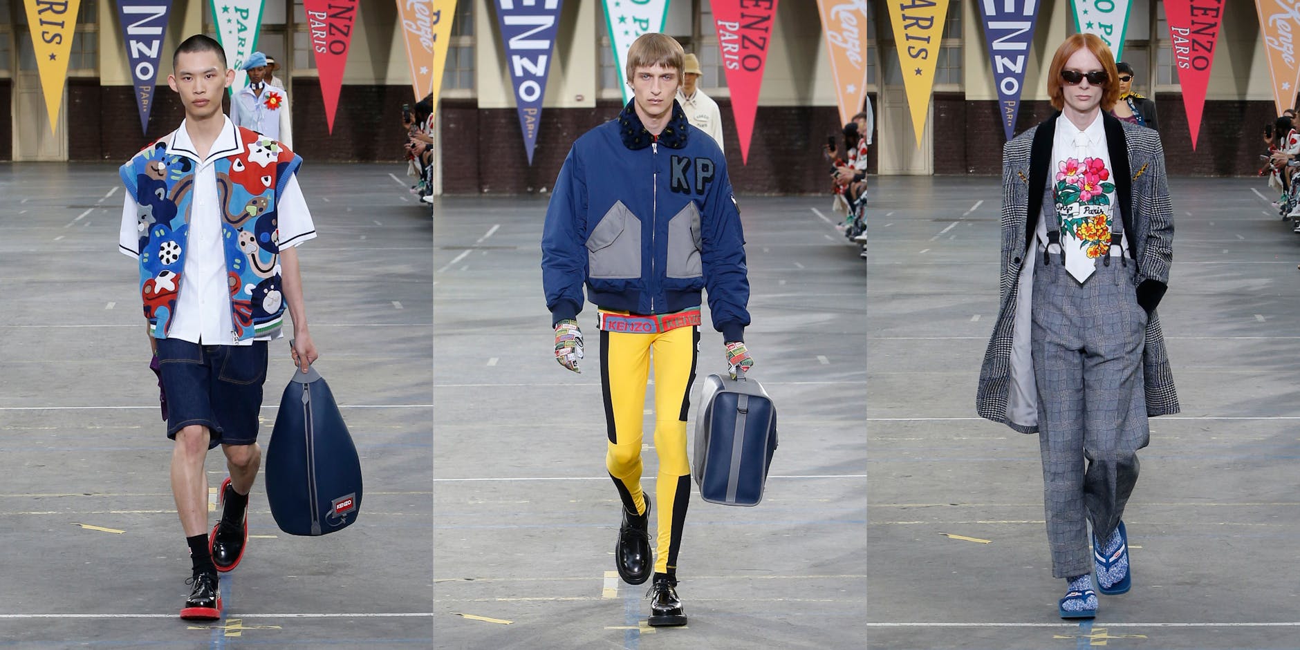 Fokus Bein: Bei Kenzo gab es Leggins für Ihn zu sehen, teilweise trugen die Männdermodels auch Röcke.