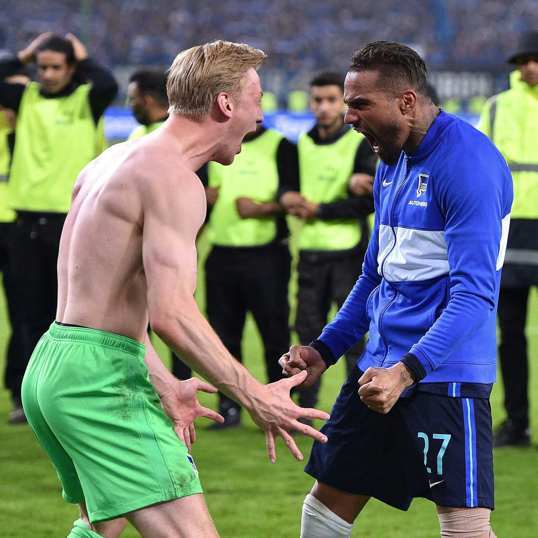 Herthas Oliver Chrisensen führte mit Kevin-Prince Boateng nach dem 2:0 beim HSV einen Freudentanz auf.