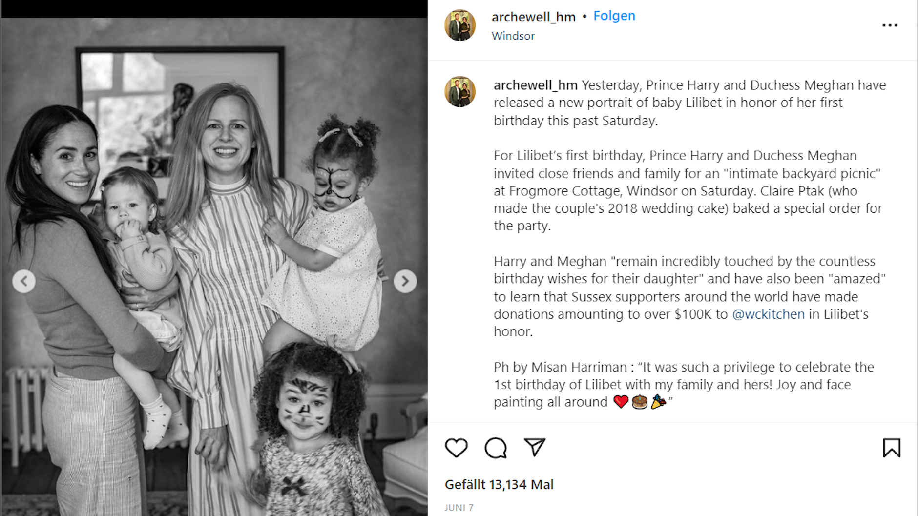 Meghan trägt ihre kleine Tochter Lilibet bei deren Geburtstagsfeier in Windsor.