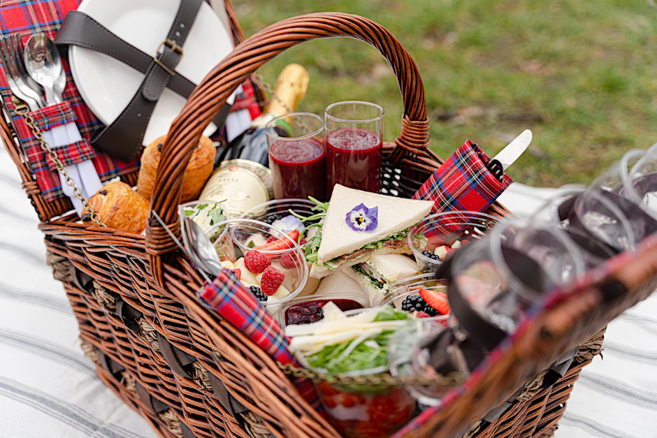 Es darf ein bisschen mehr sein: Die Picknick-Körbe von Ganymed sind ziemlich gut gefüllt.