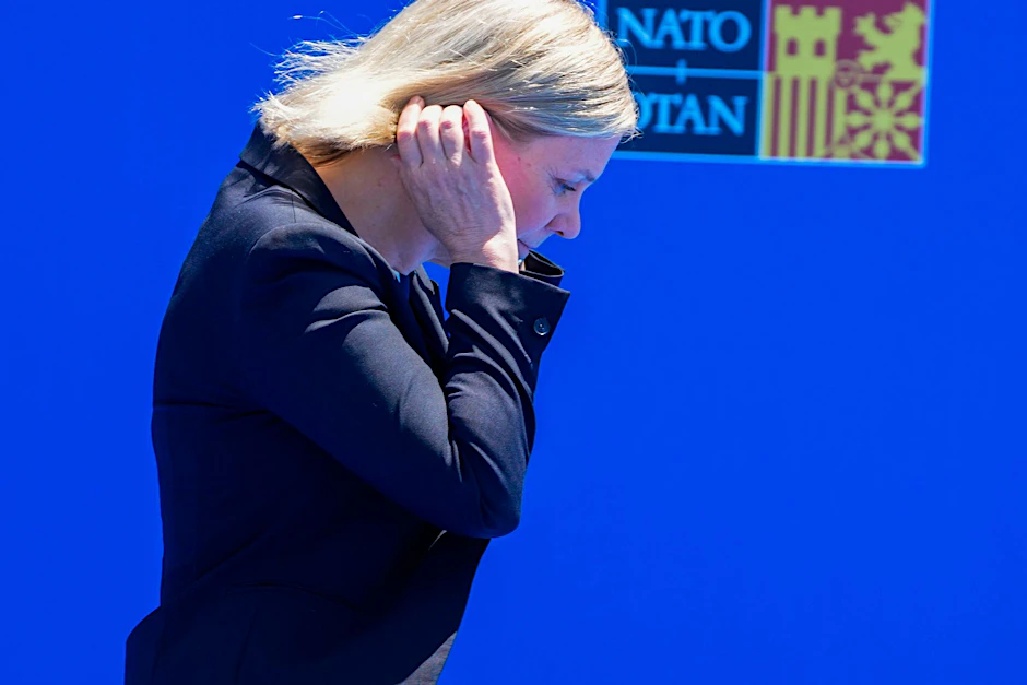 Schwedens Ministerpräsidentin Magdalena Andersson trifft zum Nato-Gipfel in Madrid ein.  