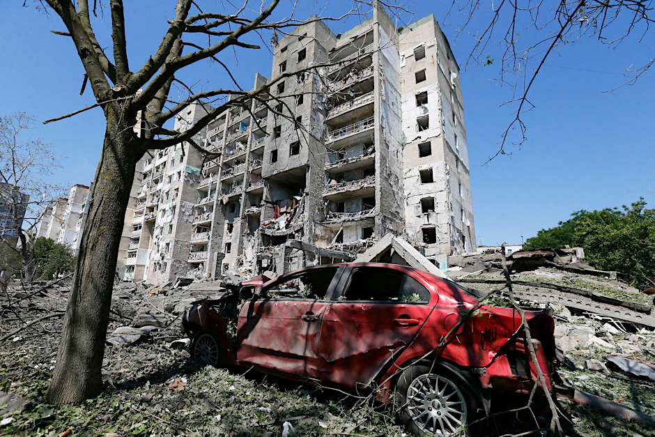 Ukraine-Krieg: Das zerstörte Wohnhaus bei Odessa nach dem Angriff.