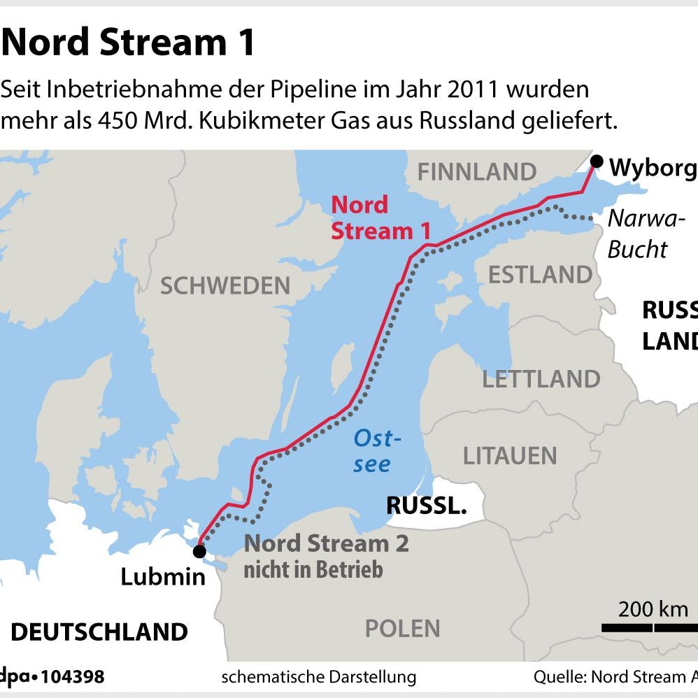 Der Streckenverlauf von Nord Stream 1 aus dem russischen Wyborg ins deutsche Lubmin.