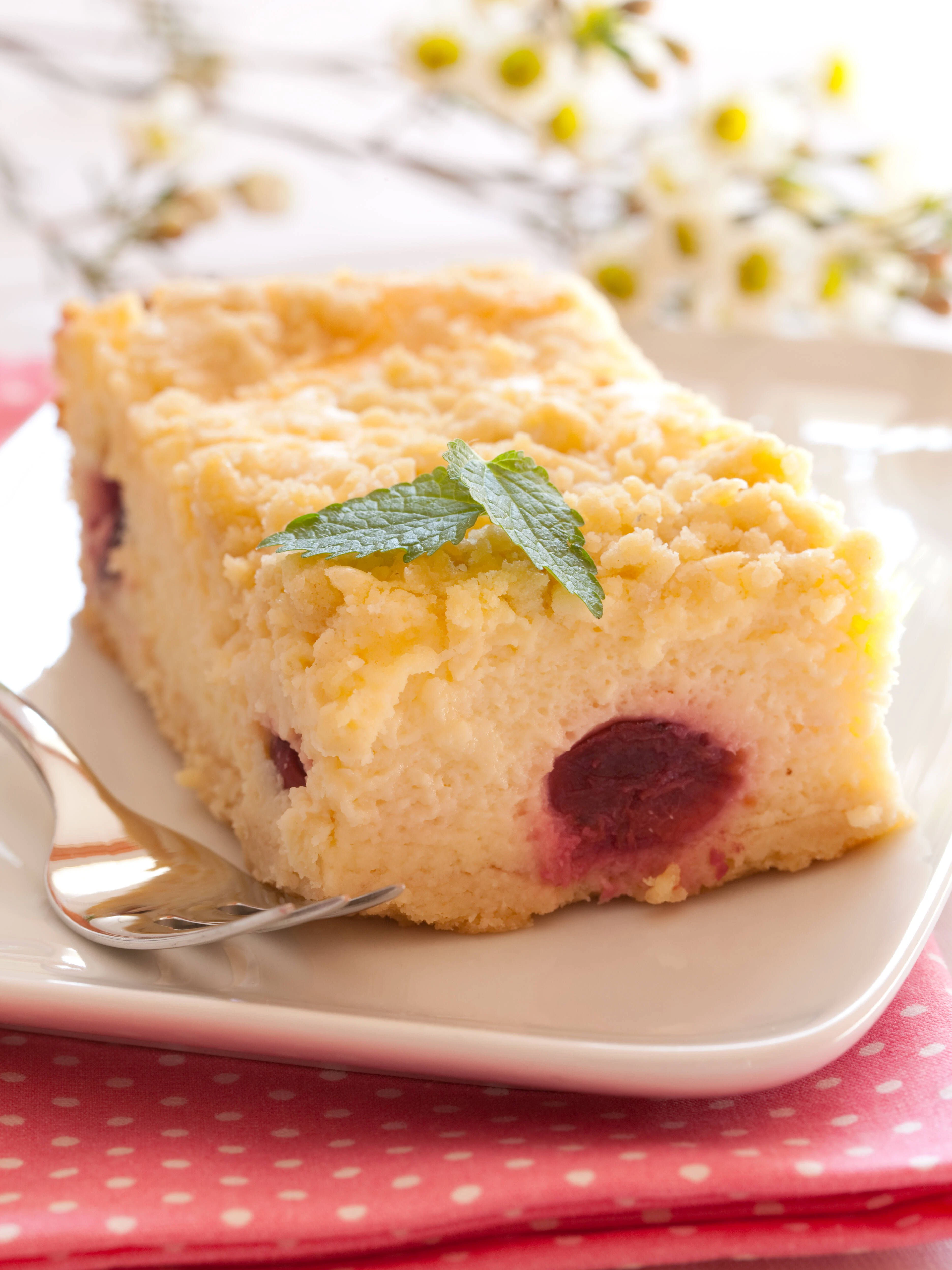 Wer möchte, kann den leckeren Kirschkuchen mit Pudding und Streuseln  natürlich auch auf einem Blech backen.