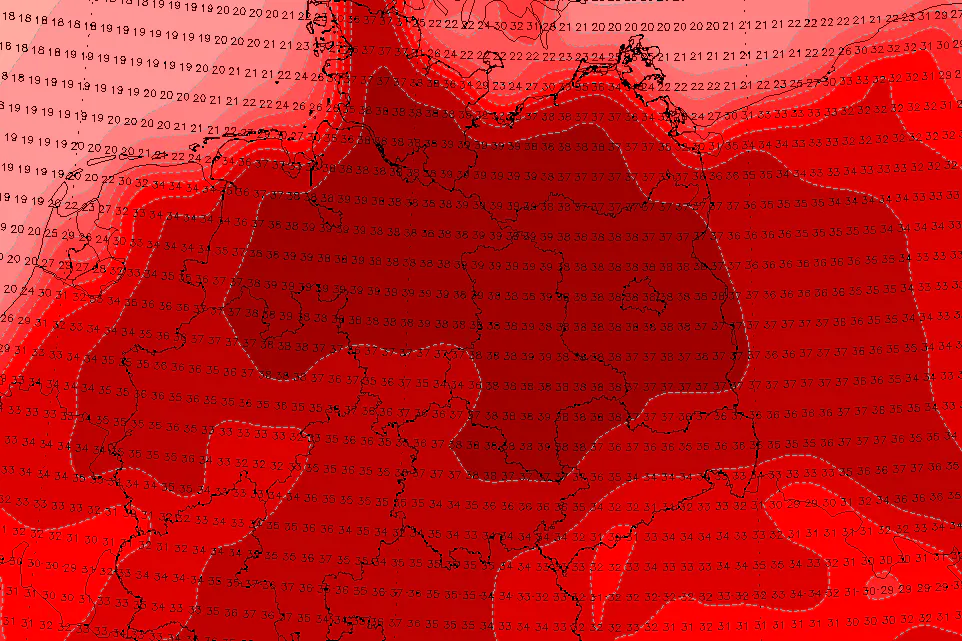 Die Höchstwerte am Dienstag erreichen bereits stellenweise annähernd 40 Grad.