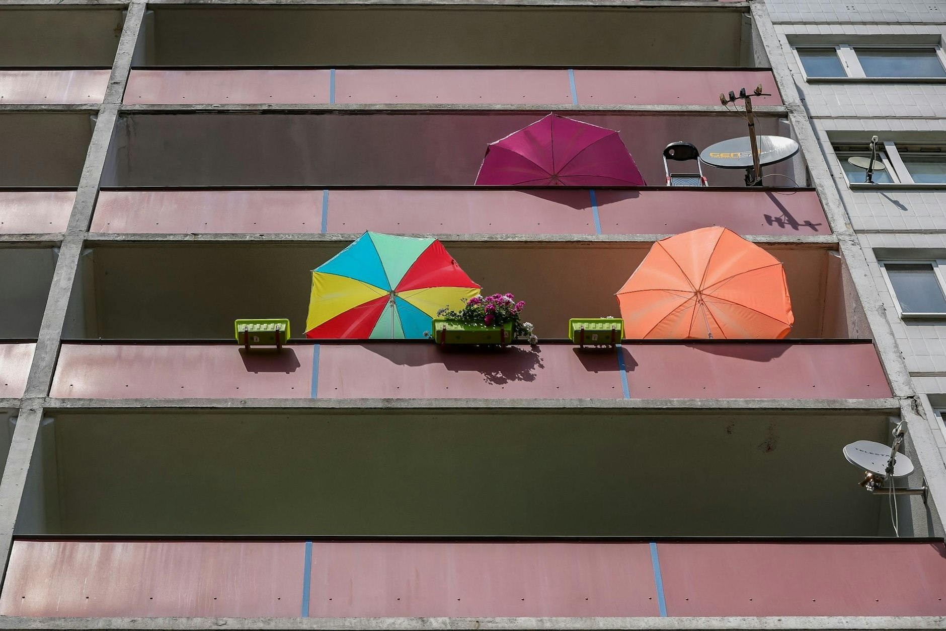 Bunte Schirme gegen die brütende Hitze: Wie hier in Halle stiegen die Temperaturen vielerorts in rekordverdächtige Regionen. Foto: Jan Woitas/dpa