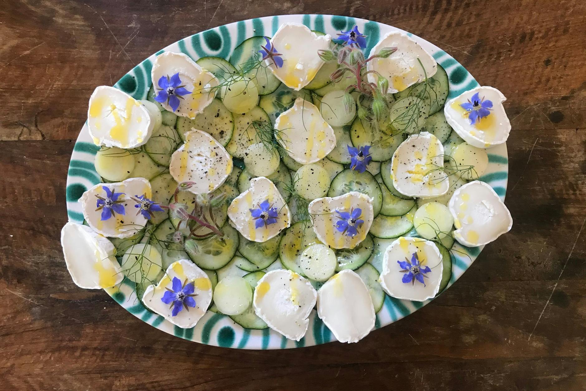 Das Ergebnis: Zucchini, Melone mit Ziegenfrischkäse, Fenchelkraut und Estragon.