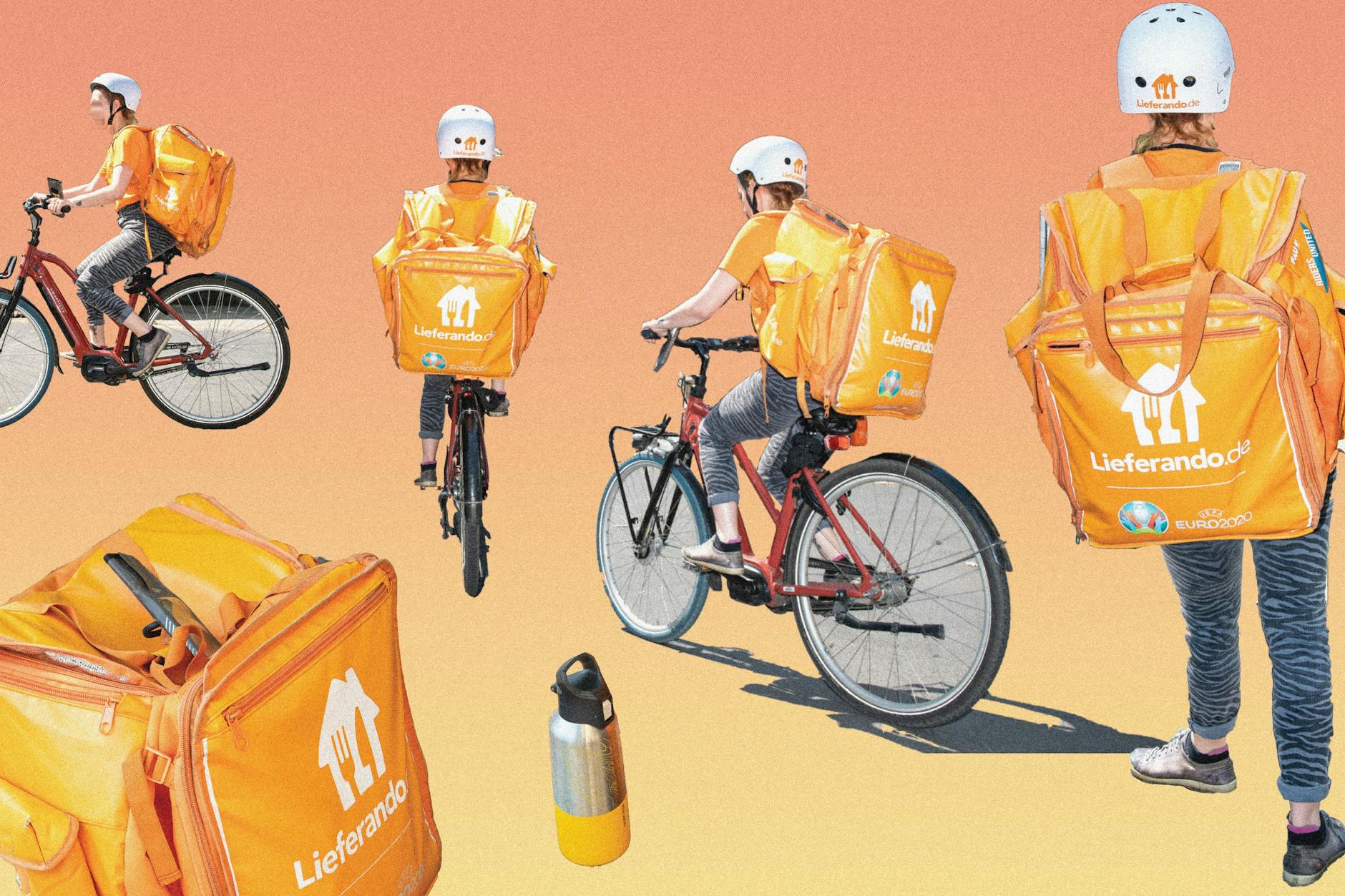 Auch bei 39 Grad sind die Fahrer von Lieferando unterwegs auf den Straßen von Berlin.