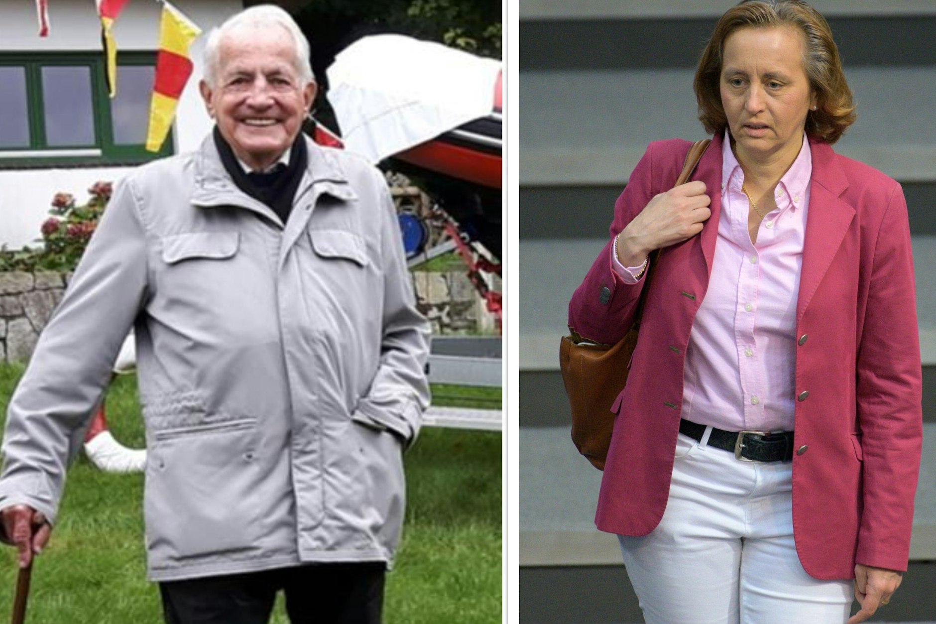 links: Der Vermisste Anton Graf Schwerin von Krosigk, rechts: AfD-Politikerin von Storch