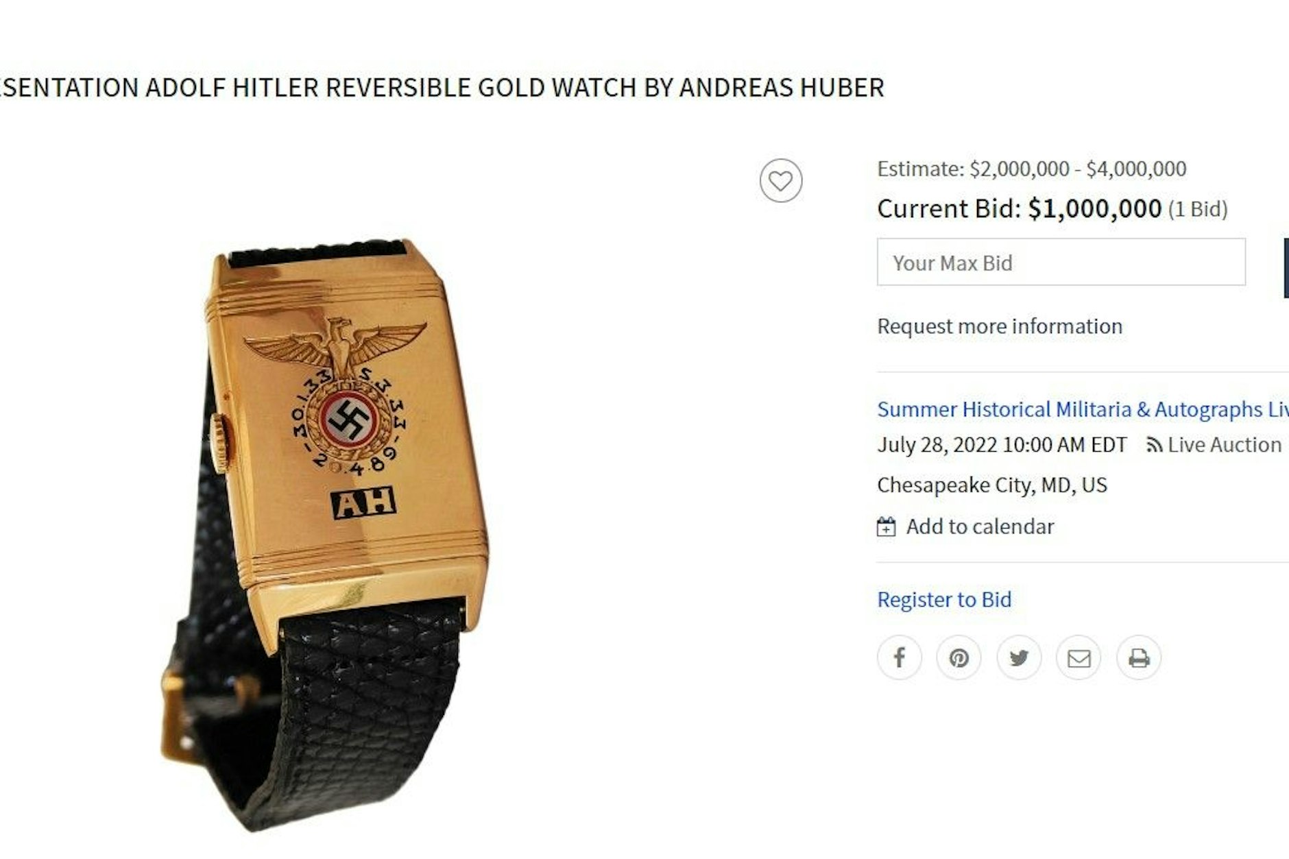 Diese Hitler-Uhr wurde versteigert.