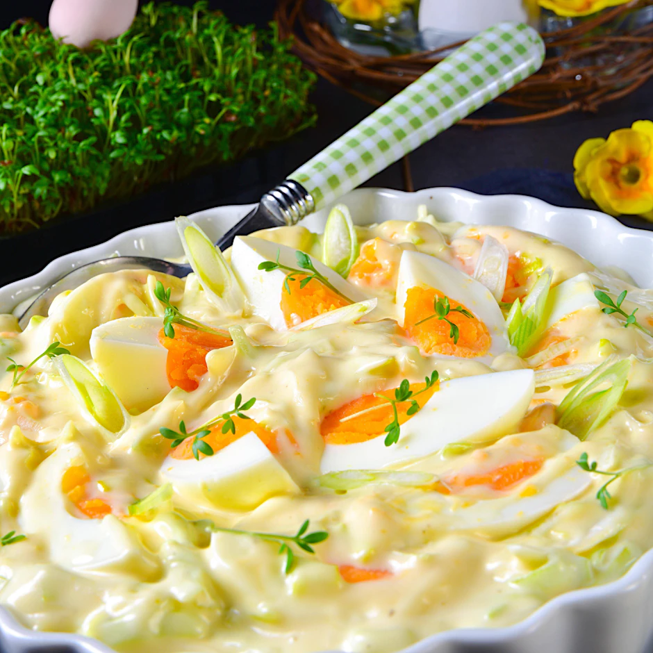 Der 7-Tassen-Salat kann auf dem Tisch auch fein dekoriert werden - die Zubereitung ist nach diesem Rezept schließlich umso einfacher.