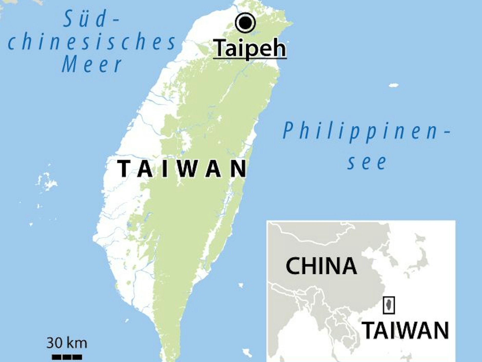 Taiwan liegt etwa 180 Kilometer östlich Chinas.