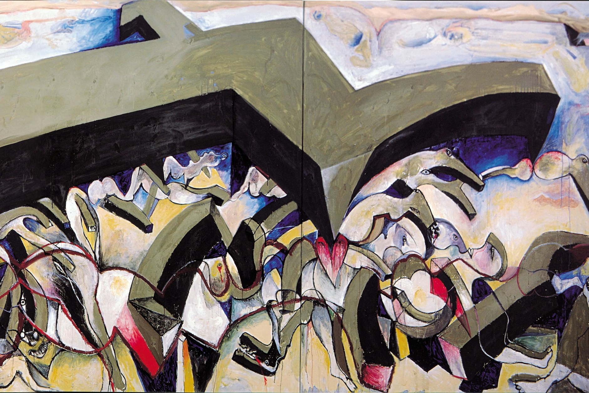 Ausschnitt aus Wolf Vostells sieben Meter breitem Gemälde „Shoah 1942–1945“, gemalt 1997 im damals vom Senat gemieteten&nbsp; Berliner Atelier am Käuzchensteig 8 – heute Kunsthaus Dahlem.