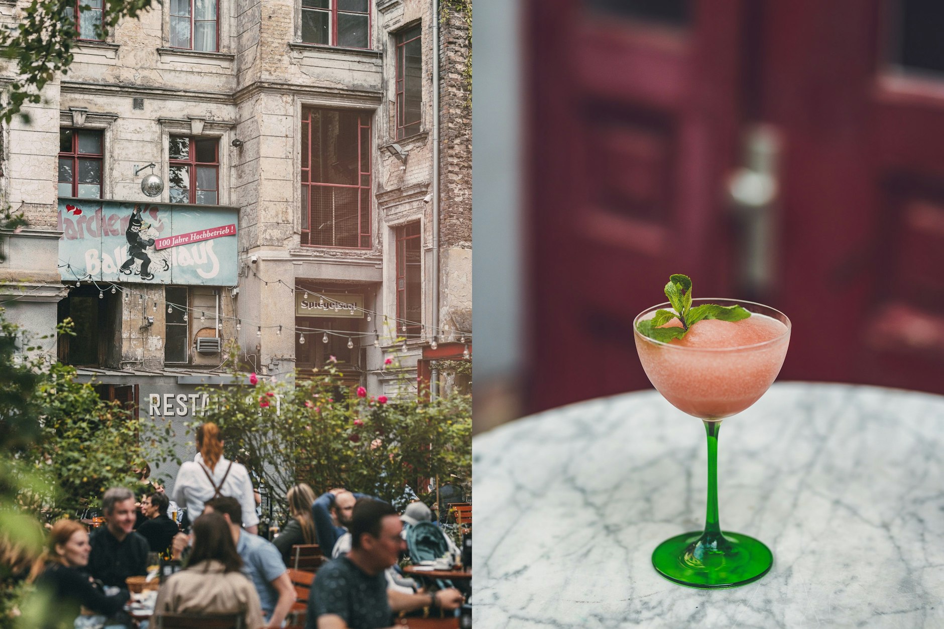 Die womöglich beste Kombi der Saison: Im schönen Biergarten von Clärchens wird jetzt auch Frozé gereicht.